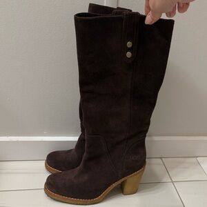 Chocolate brown UGG "Josie" brown suede convertible boots.